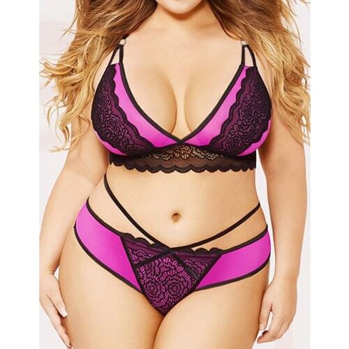 New Sexy Large Size Wire Free Fashion Lace Patchwork 2pcs Bra Set Lingerie Women Push Up Underwear Set HB362