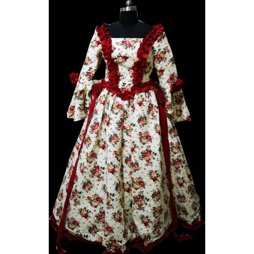New printed Vintage costumes 18th Duchess Retro medieval Renaissance Reenactment Theatre Civil war Victorian dress D-336