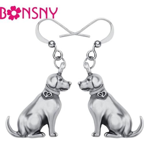 BONSNY Alloy Antique Gold Plated Sweet Labrador Dogs Earrings Drop Dangle Novelty Pets Jewelry For Women Girls Charm Gifts