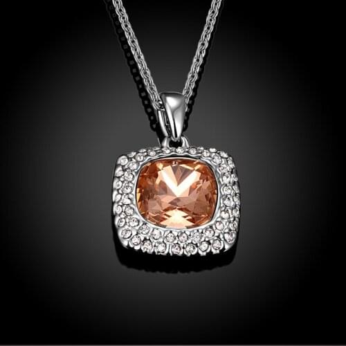 New Silver Color Champagne Cubic Zirconia Fashion Jewelry Womens Necklace Pendant Square Pendant AP2066