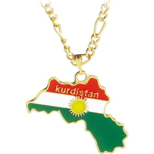 For Women Men Kurdistan Region Map Pendant Necklaces Chain National Flag Of Kurdish Jewelry