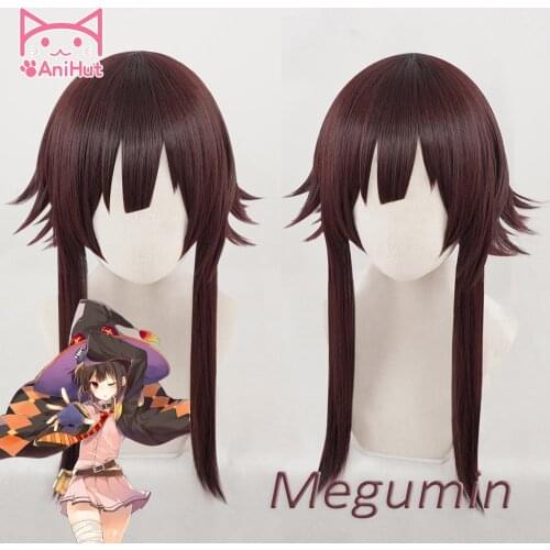 【AniHut】Megumin Cosplay Wig Anime Gods Blessing on this Wonderful World Synthetic Dark Red Hair Cosplay Costumes Hair