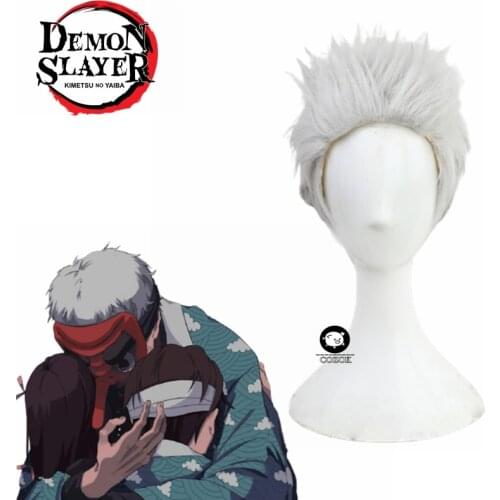 Urokodaki Sakonji Anime Demon Slayer Kimetsu No Yaiba Cosplay Wigs Short Silver Hair Wig +Free Wig Cap