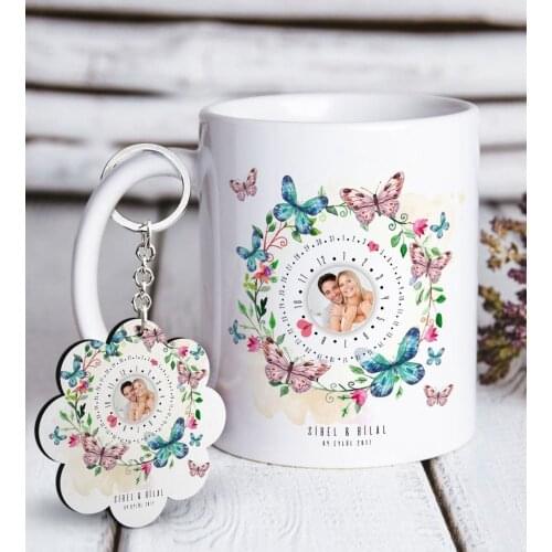 Personalized Photo Dated Eternal Calendar White Mug and Keychain Gift Seti-3