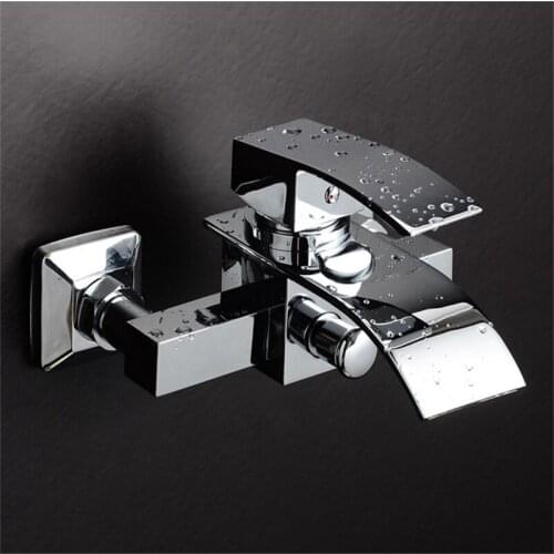 Polished Chrome Finish New Wall Mounted Shower Faucet Bathroom Bathtub Handheld Shower Tap Mixer Faucet Bathroon Waterfall Tap