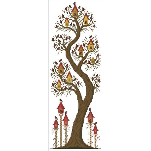 Bird house tree cross stitch package simple 18ct 14ct 11ct white fabric cotton silk thread embroidery DIY handmade needlework