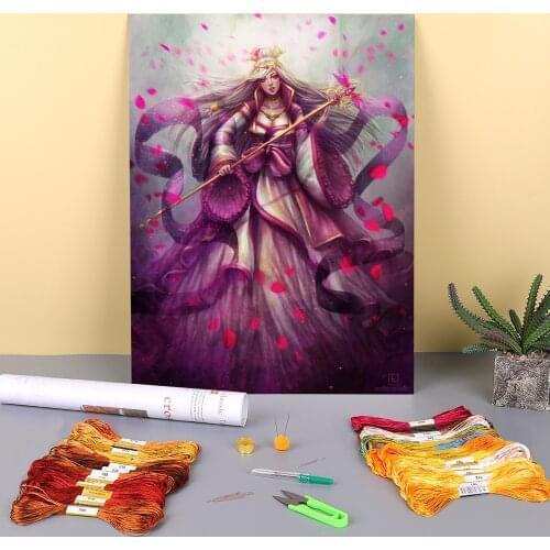 Cartoon Girl Woman Printed Water-Soluble Canvas 11CT Cross Stitch Embroidery Kit DMC Threads Knitting Sewing work Sales