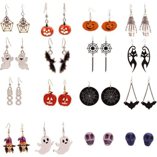 2021 New Halloween Bat Tassel Pendants Earrings for Women Female Girls Unusual Cool Pumpkin Skeleton Spider Web Earring Jewelry