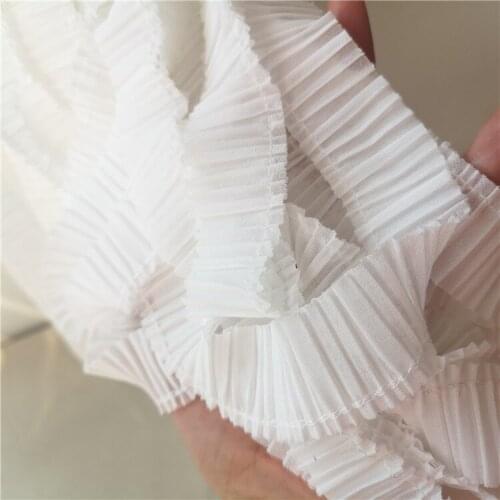 New Cheap 10meters/lot 3cm wide Chiffon Pleated Lace Trim Hot Cutting Trimming White Color X029