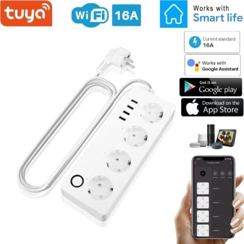 16A WiFi Smart Plug EU Adaptor 4 Ports Usb Charger Voice Control Outlet Timer Socket For Alexa Google Home Tuya Smart Life App
