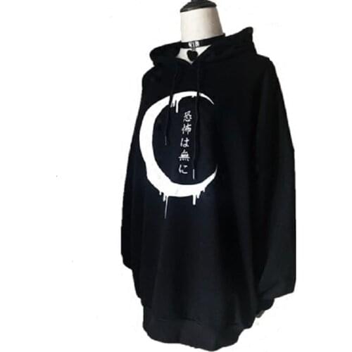 Dark Style Gothic Clothing Crescent Moon Print Hoodie Japanese Letter Sweatshirt Poleron Mujer 2020 Tunic Hoodie Patchwork Women