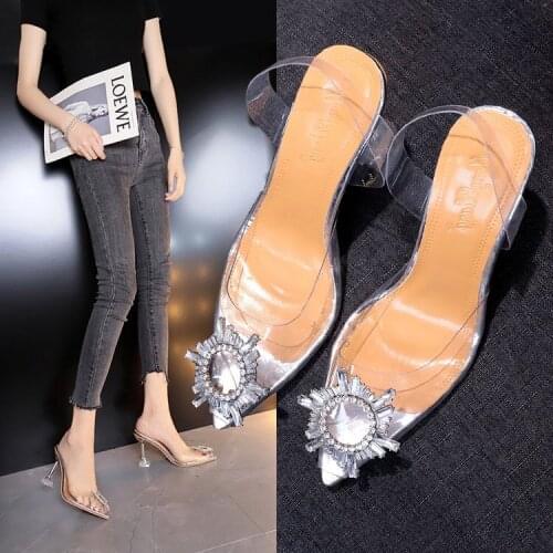 Luxury Women Pumps Transparent High Heels Sexy Pointed Toe Slip-on Wedding Party Brand Fashion Shoes for Lady Thin Heels 34-42
