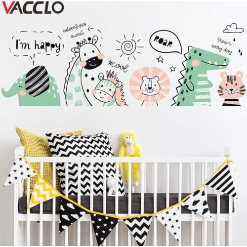 Vacclo Cartoon Animal Friends Wall Stickers for Kids Room Self-adhesive DIY Elephant Giraffe Wall Decoration Sticker Wall Decals