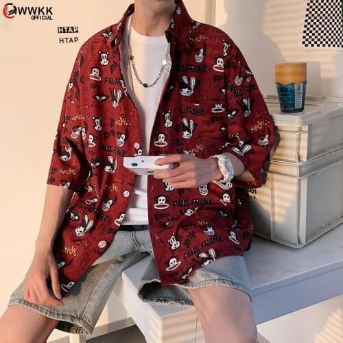 WWKK 2021 Shirts For Men Clothing 2021 Fashion Short Sleeve Funny Print Shirt Men Harajuku Mens Shirts Casual Slim Fit