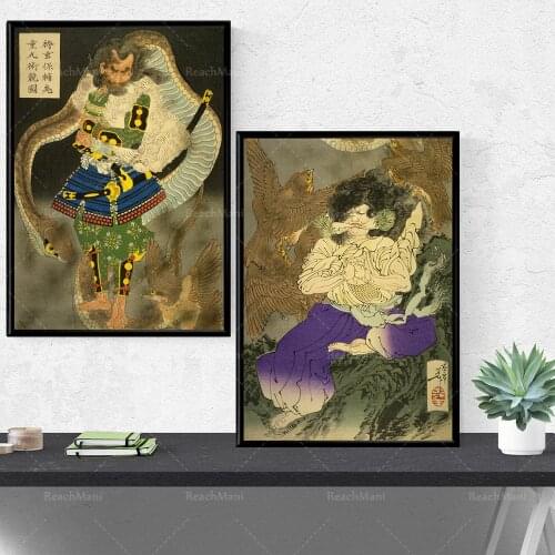 Japanese Samurai Vertical Diptyque Retro Samurai 2 Sets Ukiyo-e Prints Antique Japanese Samurai Painting Samurai Poster