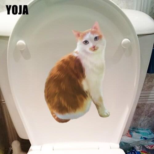 YOJA 14.2×21.9CM Personality Cartoon Wall Decor Yellow Little Orange Cat Toilet Stickers WC Accessories T1-2503
