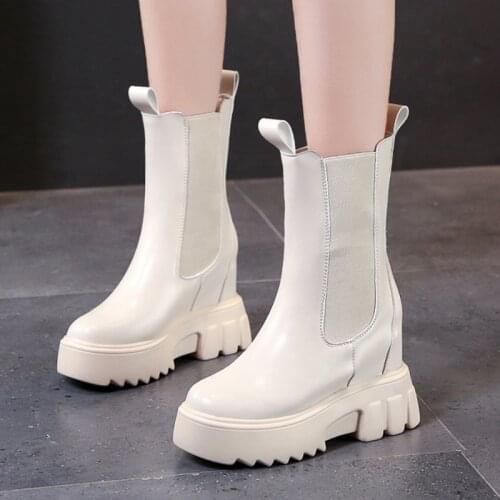 Designer Fashion New Chelsea Boots Womens Shoes 2021 Brand Trend Platform Boots Women Wedges Chunky Heels Height Increase Shoes