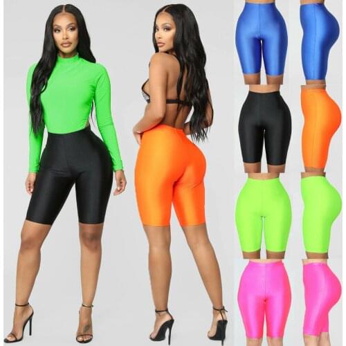 Ladies Womens Elasticity Yoga Shorts Cycling Shorts Dancing Neon Super Stretch Shiny High Waist Workout Out Fitness Leggings