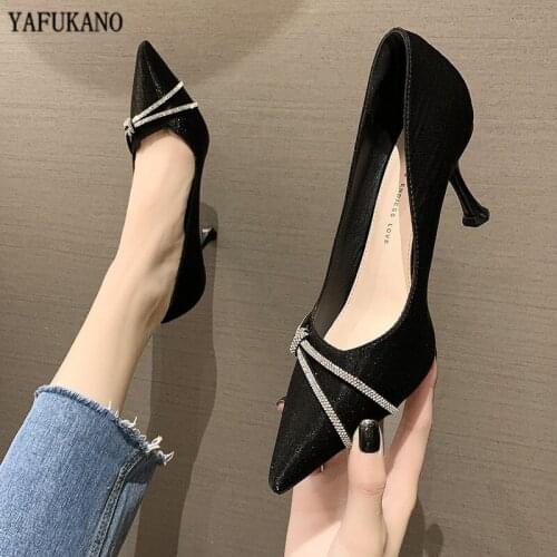 2020 French Style High Heels Fashion Pointed Toe Shallow Women Single Shoes Brand Design Luxury Rhinestones Party Wedding Pumps
