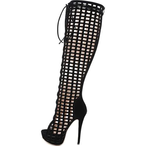 Summer Women fashion sexy new Party shoes Stilettos heels Lace up consice height Back zipper Knee high boots cool boots 35-42