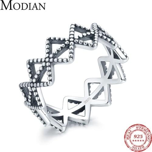 Modian 2021 New Pure 925 Sterling Silver Vintage Trendy Rhombus Line Finger Ring For Women Girls Exquisite Jewelry Accessories