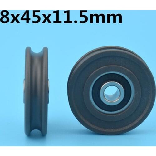 1Pcs 8x45x11.5 mm U groove Nylon Plastic Wheel With Bearings POM steel wire wheel Rope wheel