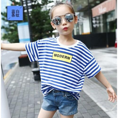 1piece /lot) 100% cotton 2020 new summer girl stripe short sleeve top