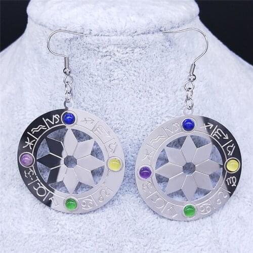 12 Horoscope Astrology Stainless Steel Natural Stone Earrings Women Silver Color Crowley Sign Dorp Earings Jewelry bijoux EXS02