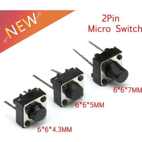 40Pieces Middle 2pin Switch Tactile Push Button Switches 6x6x4.3mm 6x6x5mm 6x6x7mm Micro Switch Momentary Push Button