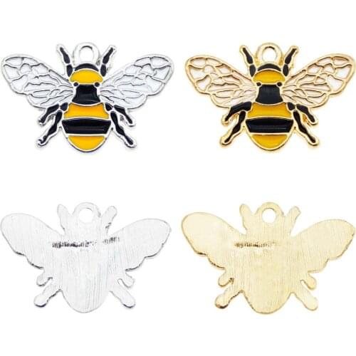 Julie Wang 50pcs Enamel Alloy Bee Charms Animal Pendant For Bracelet Making Accessory Handmade DIY Findings 17*26mm