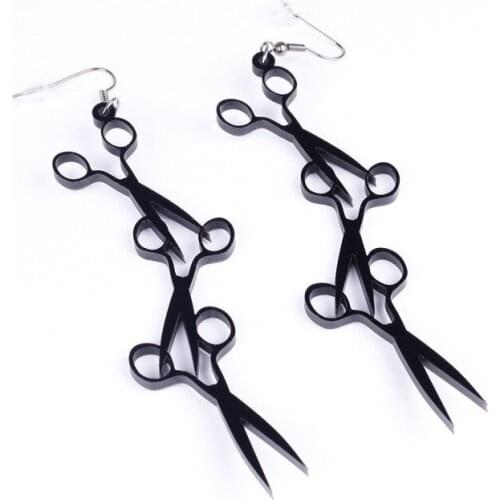 Exaggerated Acrylic Dark Hollow Scissors Earrings in Europe and America