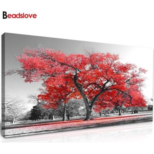 Large size Red tree 5d diy Diamond Painting Full square round Diamond Embroidery Mosaic diamond Nature landscape home art