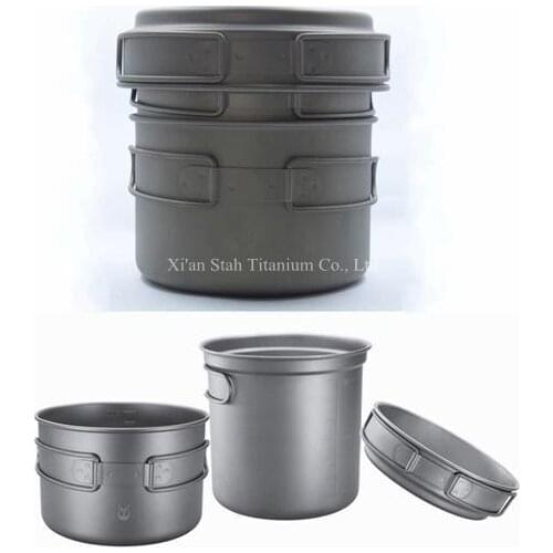 Pure Titanium 3-piece Tableware Pot Pan Boiler Cookware Matte Surface 2300ml Capacity 288g Anti-corrosion Environment friendly