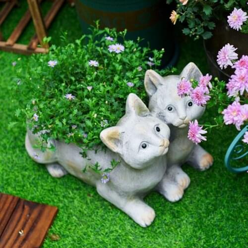 Pastoral Cute Animal Cat Cement Flower Pot Succulent Potted Ornamnets Balcony Gardening Landscape Furnishing Decoration Crafts
