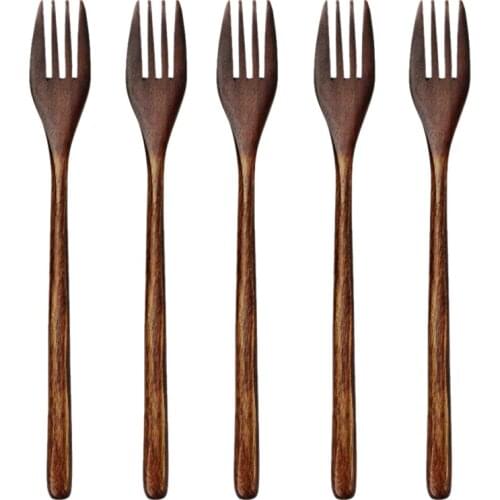 Wooden Forks, 5 Pieces Eco-friendly Japanese Wood Salad Dinner Fork Tableware Dinnerware for Kids Adult (5 Pieces No Rope Wooden