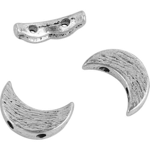 DoreenBeads Zinc Based Alloy silver color Spacer Beads Two Hole Half Moon DIY 12mm x 8mm( 3/8"), Hole: Approx 1.4mm, 100 PCs