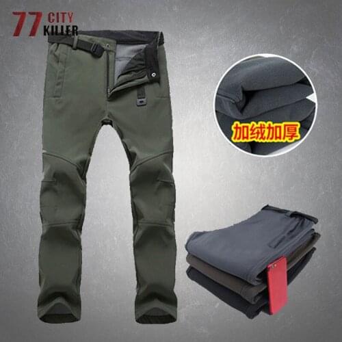 Stretch Waterproof Cargo Pants Men Fleece Warm Softshell Sweatpant Trousers Male Outdoor Trekking Camp Climb Mens Tactical Pants