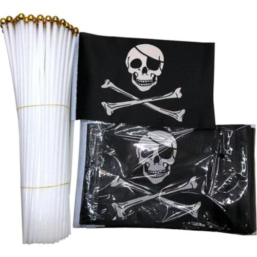 10Pcs/Lot 21x14cm Skull and Cross Crossbones Jolly Roger Pirates Hand Flag For Party Decoration