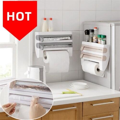 Refrigerator Hanging Barbecue Cling Film Rack Kitchen Rack with Cutter Cling Film Storage Rack Wall Paper Towel Rack