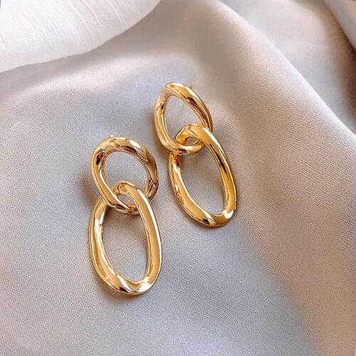 LATS Korean Gold Retro Chain Earrings for Women Exaggerated Large Dangle Earrings Temperament Drop Earings Fashion Jewelry Gifts