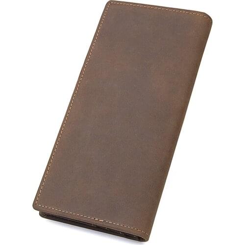 Wallet Natural Cow Skin Leather Purse for Iphone Men Women Vintage Style Leather Wallet of Men Male Long Purse Bifold Card