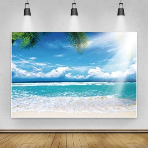 Laeacco Summer Seaside Sky Cloud Sunshine Portrait Backdrop Photographic Backgrounds For Photo Studio Props Photophone Photozone