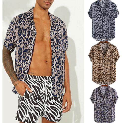 2020 Fashion Men Shirt Leopard PrintSingle Breasted Tops Men clothing Summer Casual Open Stitch Thin Shirts Male