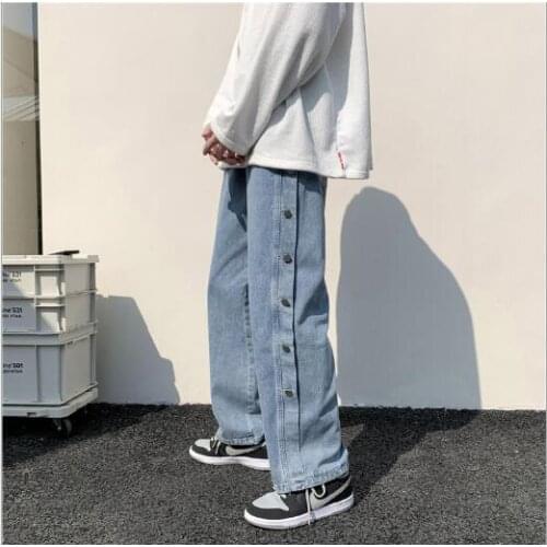 2021 Hot Man Solid Color Loose Straight Jeans Korean Streetwear Denim Pants Hip Hop men Casual Jeans