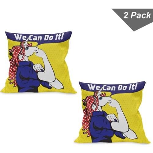 We Can Do It Unicorn Pillow Cushion Cover Pack of 2 Funny Feminist Pop Art Zippered Double-Sided Accent for Living Room