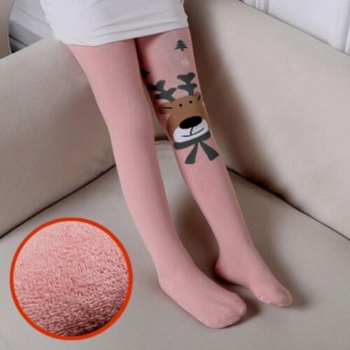 Autumn tights Winter Plus cashmere Warm Cotton Girl Tights Kids knee high Children Pantyhose Deer Print Girl Dance Stocking