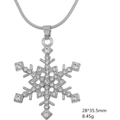 Clear Blue Rhinestone Snowflake Pendant Necklace Exquisite Crystal Women Winter Christmas Jewelry Gift Wholesale