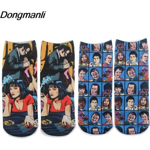 P4631 Pulp Fiction Funny Movie Happy Cotton Boat Interest Originality Harajuku Print Ankle Sock