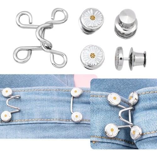 Adjustable Waist Buckle Extender Set Flower Pattern Nail-free Button for Jeans Pants JL