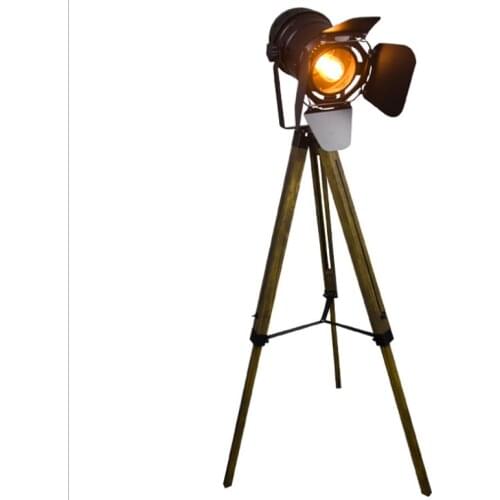 Retro Tripod Floor Lamp Industrial Bar Creative Studio Stand Light Wood Adjustable Bedside Floor lights stand lamp for Home